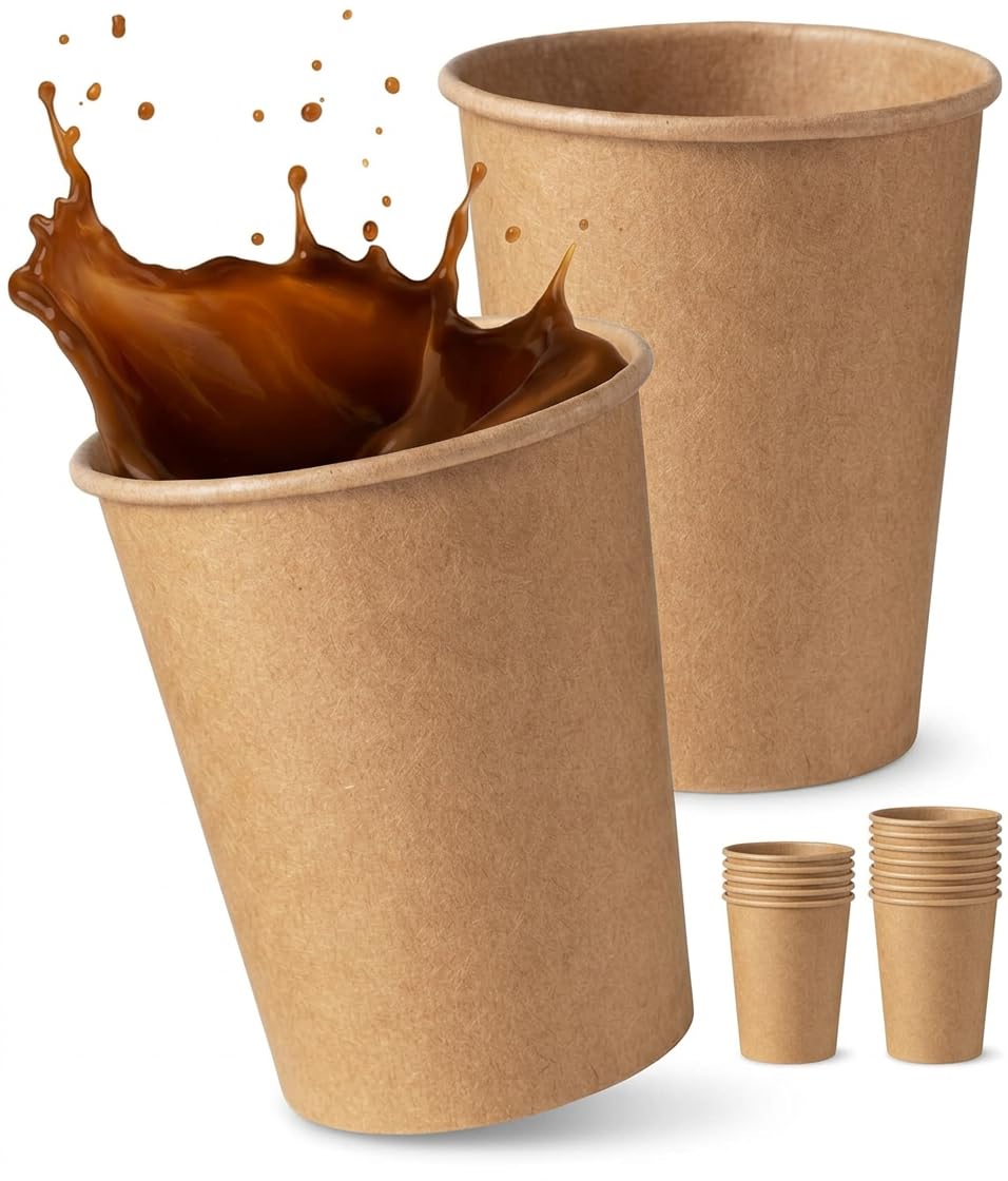 Commerline 1000 Pezzi Tazze Da Caffè to go | 200 ml | Colore Marrone | Bicchieri Usa e Getta in Carta Kraft | Bicchieri Per Caffè E Tè