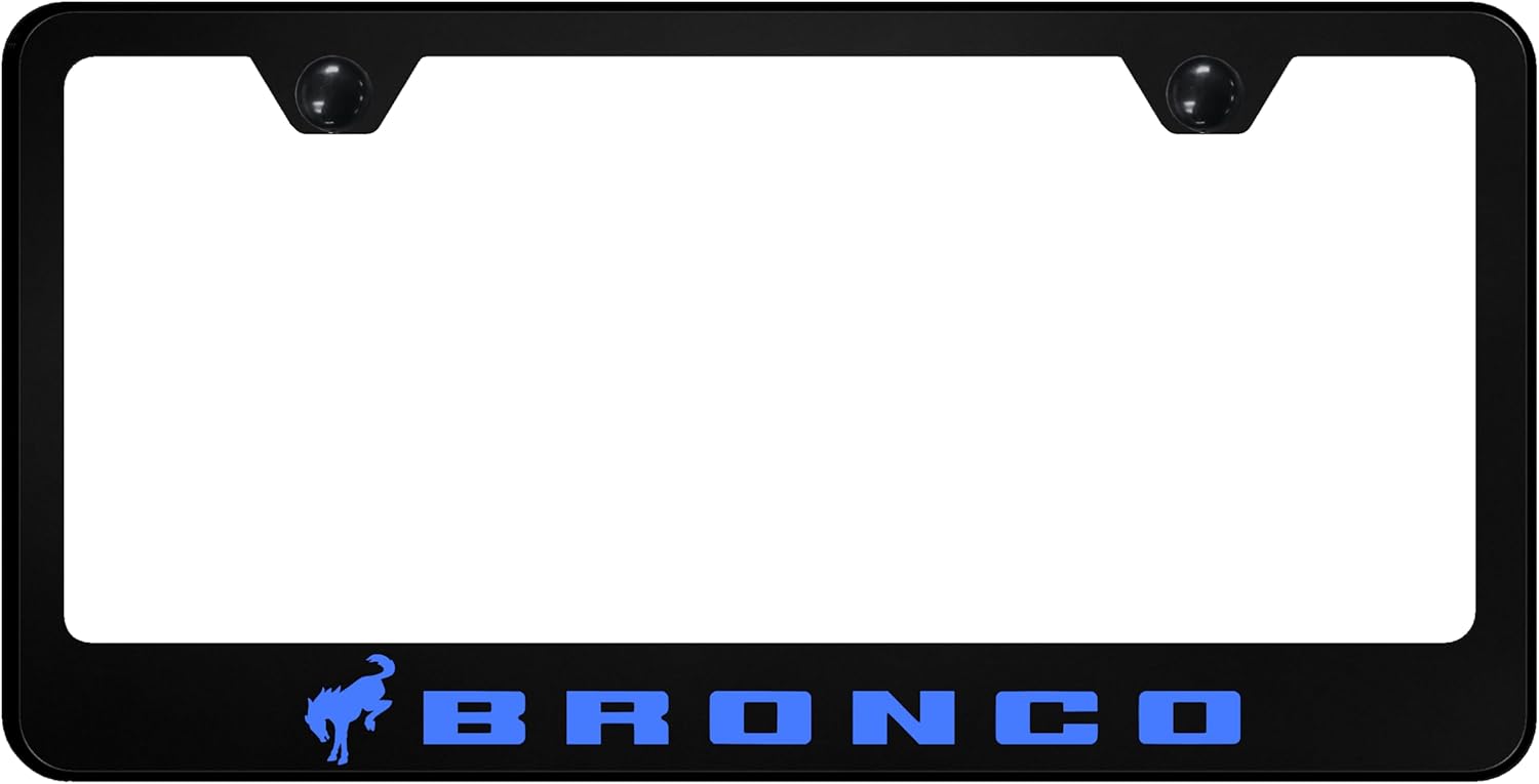 Au-TOMOTIVE GOLD INC. Officially Licensed UV Print Logo on Polycarbonate License Plate Frame for Ford Bronco (Blue on Black)