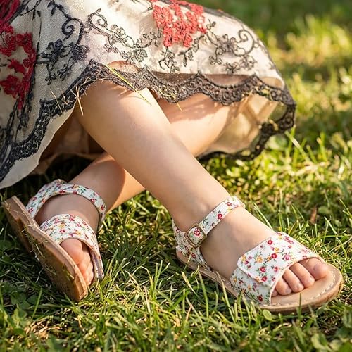 Image of THEE BRON Toddler Girls Vintage Open Toe Sandals Cushioned Comfy Summer Dress Shoes