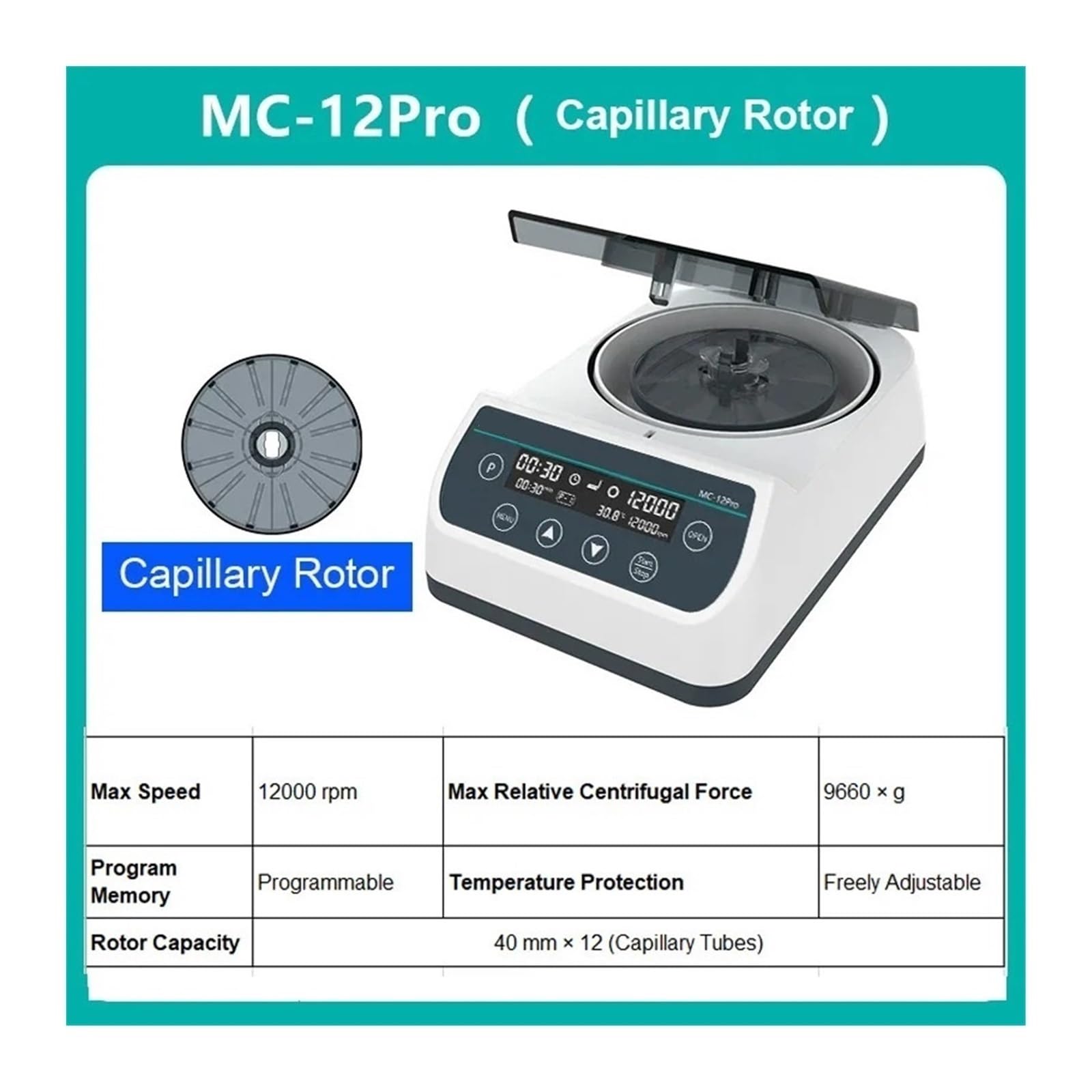 Tischzentrifuge, Hämatokrit-Zentrifuge MC-12Pro 12000 U/min Mit 12x Kapillarrotor For Die PRP-CGF-Serumtrennung