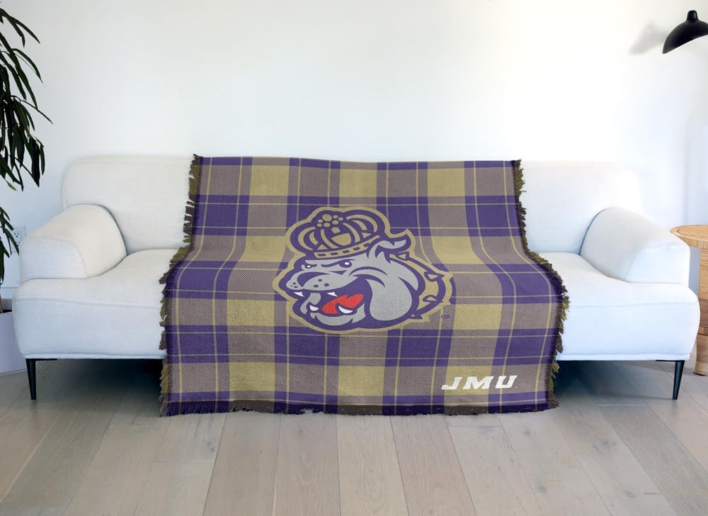LOGOVISION James Madison University Campus Plaid Spirit Woven Tapestry Cotton Blend Fringed Throw Blanket 50"x60"