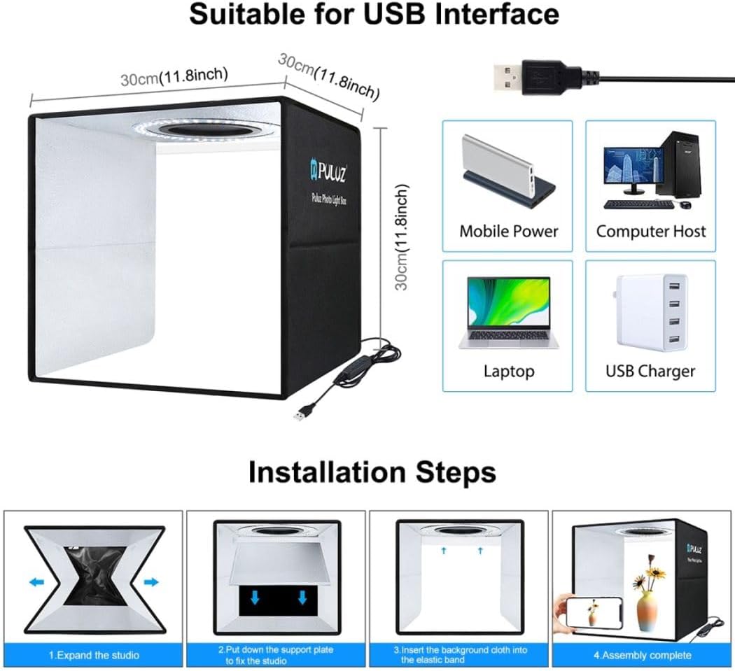 2025 Upgraded Photo Light Box, 12"x12" Professional Foldable Dimmable Shooting Tent Kit with CRI >95 120pcs LED Lights & 6 Kinds of Double-Sided Color Backdrops for Jewelry and Small Items Photography