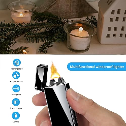 Miniatura 4 de TIKIUKI Encendedores eléctricos recargables sin llama a prueba de viento, encendedor de plasma sin butano, con batería de alta capacidad,