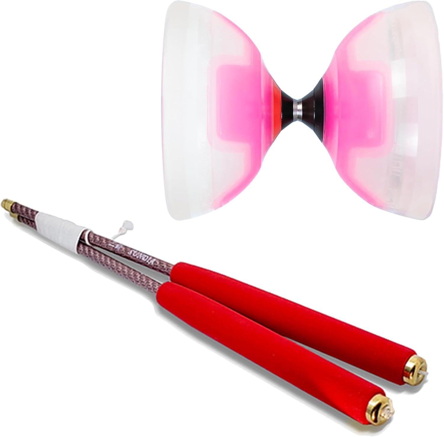 SUNDIA Combo l Falcon Series Diabolo (Pink) + Carbon Diabolo Sticks (Red) - Professional Diabolo Set, High Performance for All Tricks and Levels - Beginners to Pros, Juggling Chinese Yoyo Set