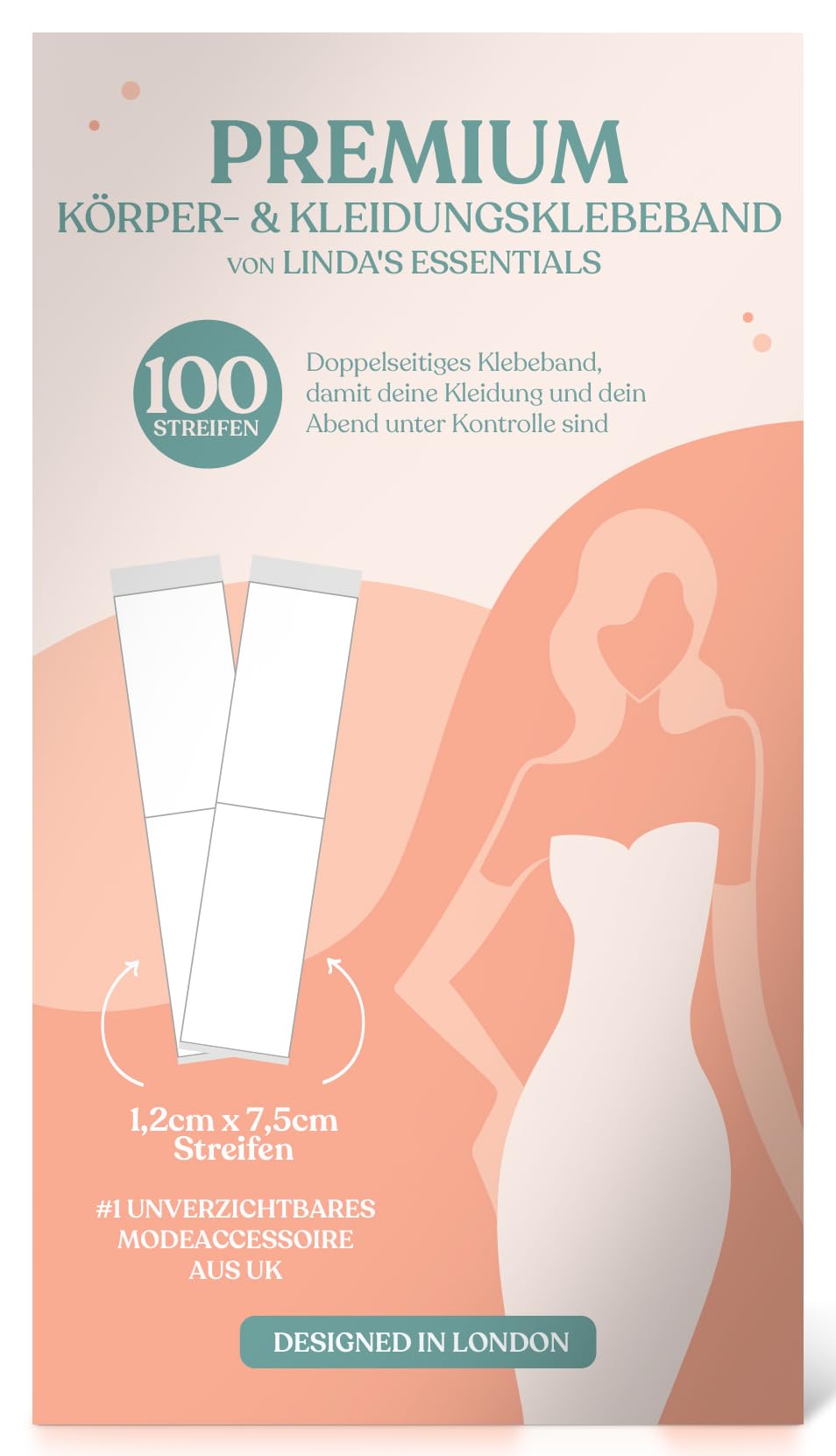 Linda's Essentials Nastro biadesivo Extra forte per tessuti Fashion Tape, biadesivo trasparente per scollature, spalline, orli