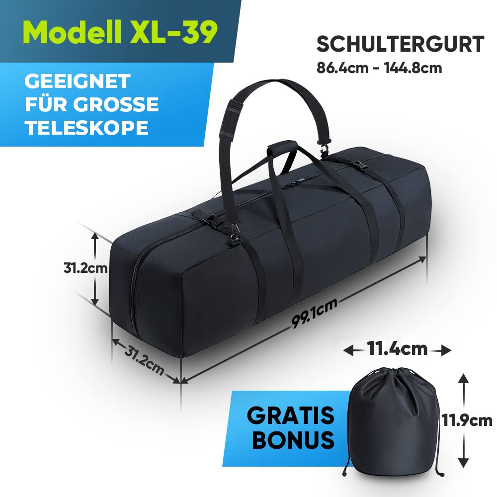 Mehrzweck-Teleskoptasche, stoßdämpfende Teleskop-Tragetasche mit verstellbarem Schultergurt und extra Stauraum, wasserabweisend (99x31x31 cm)