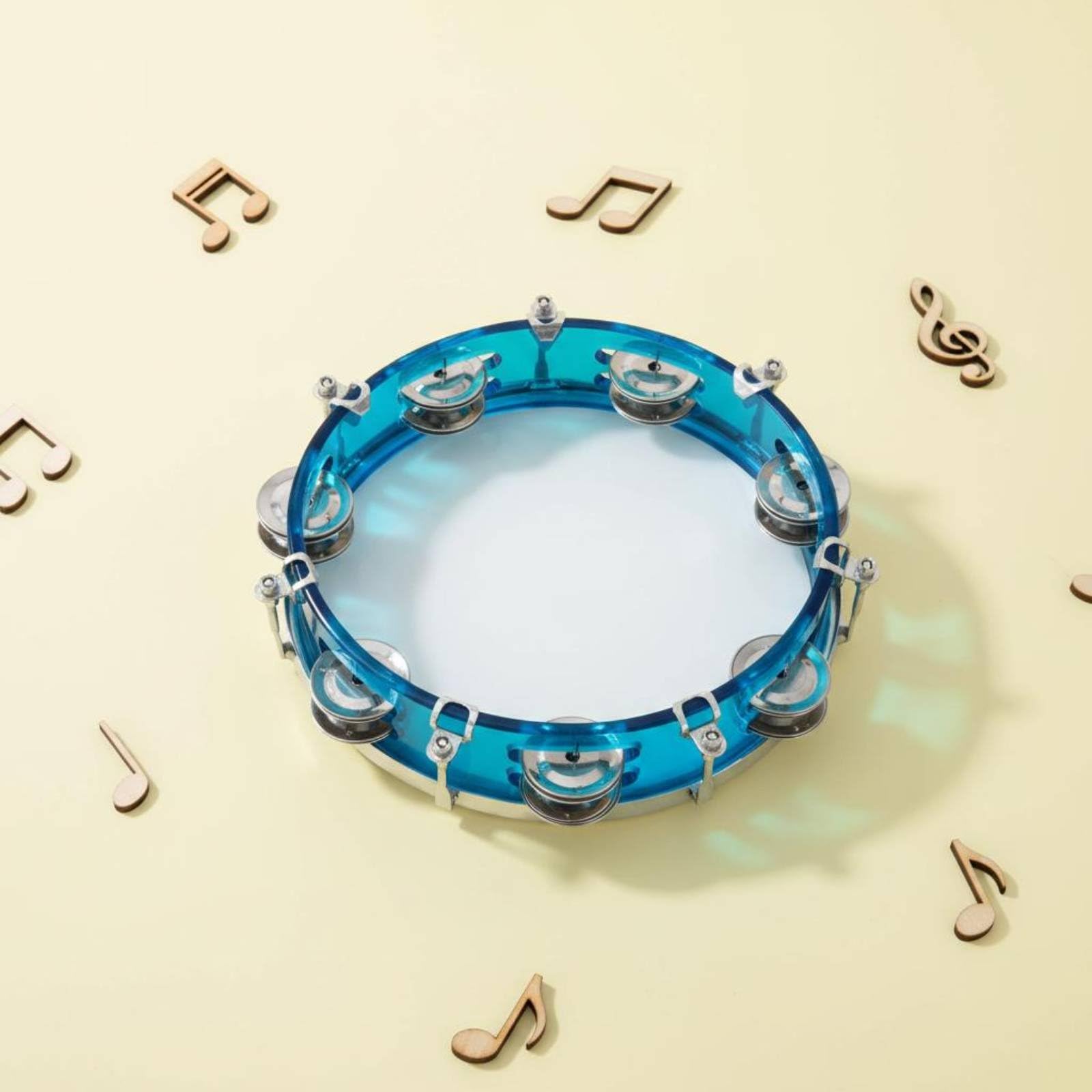 Tamburello per Bambini Tamburo a Mano Strumento a Percussione Accordabile con Chiave Doppia Fila Impugnatura Comoda E Metallo Timbro Brillante per, Blu