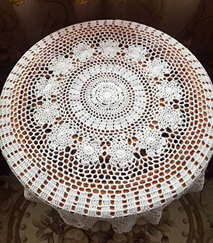 Damanni White Cotton Handmade Crochet Lace Tablecloth Doilies Table Overlay,Round,31 Inch #TOP1