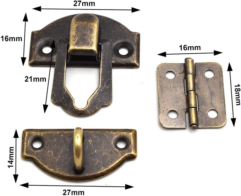 27 X 30mm Antique Bronze hasp Latch and Mini Box Hinges, Mini Decorative Lock Buckle with Screws for Jewelry Wooden Box and DIY Crafts(2 Sets)