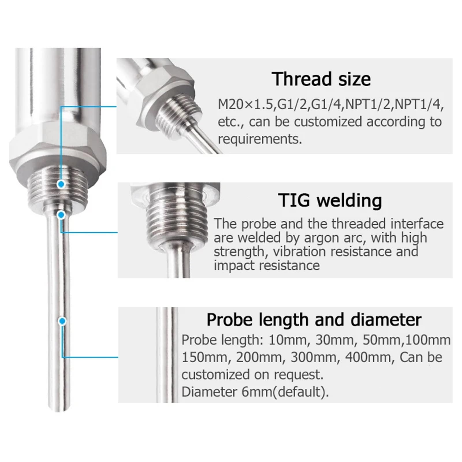 1 sztuk Przetwornik temperatury PT100 Termistor Przetwornik Temperatury 0-5V Wyjście 24VDC Inteligentny Czujnik Temperatury (ATS320DC, 150mm)