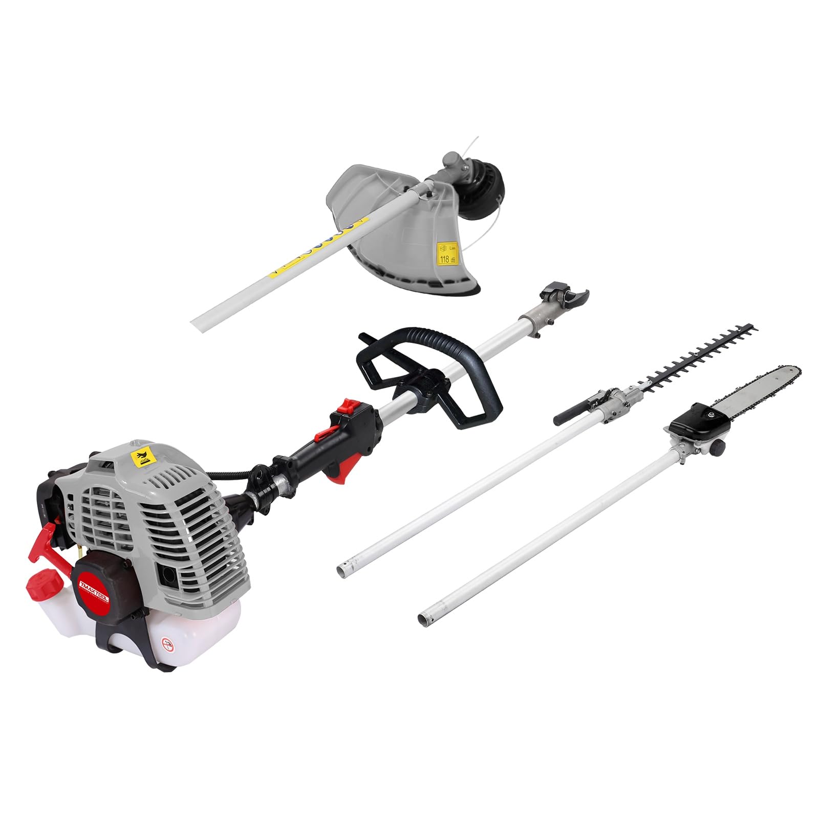 SwitZer 5 in 1 Garden Tool, Multi Function Petrol Garden Tool, 2 Stroke Petrol Engine 51.77CC, Strimmer, Brush Cutter, Pole Saw & Hedge Trimmer with Extension Pole