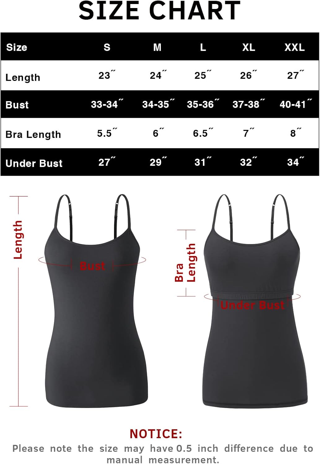 Orrpally Women Cotton Camisole Shelf Bra Cami Tank Tops Adjustable Spaghetti Strap Tank Top 3-Pack - Image 5