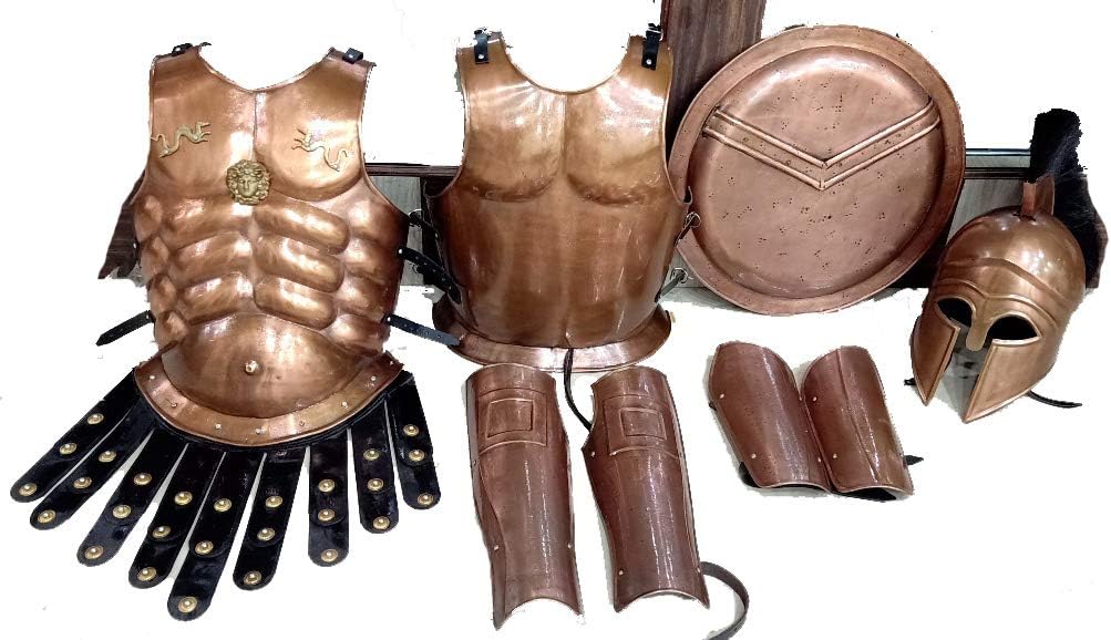THOR INSTRUMENTS Medieval Armor Greek Corinthian Helmet W/Muscle Jacket Leg ARM Guards Costume Rustic Vintage Home Decor Gifts