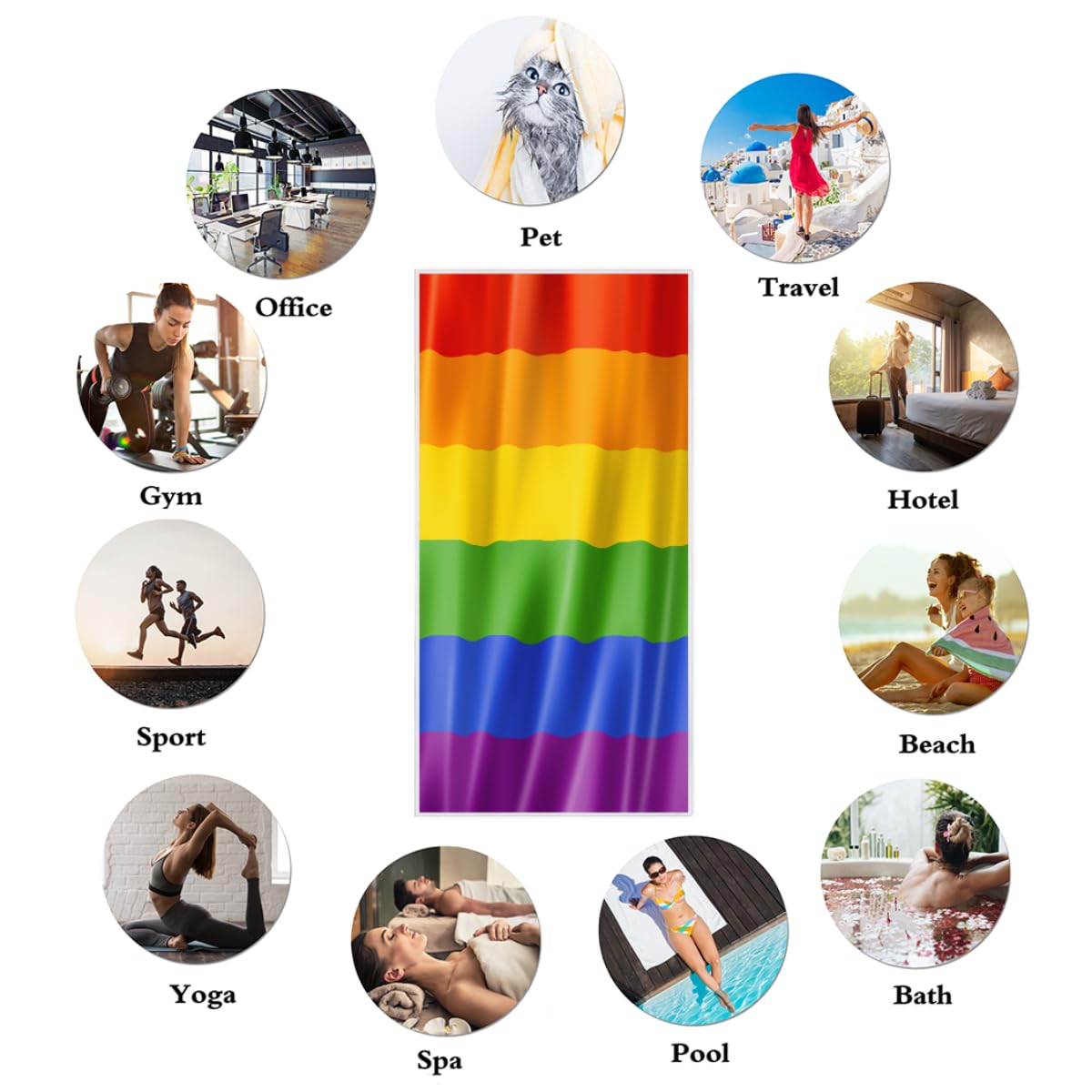 Toalla Playa Arcoíris Orgullo Gay – Súper Absorbente, Secado Rápido Y Portátil (130x80 Cm)