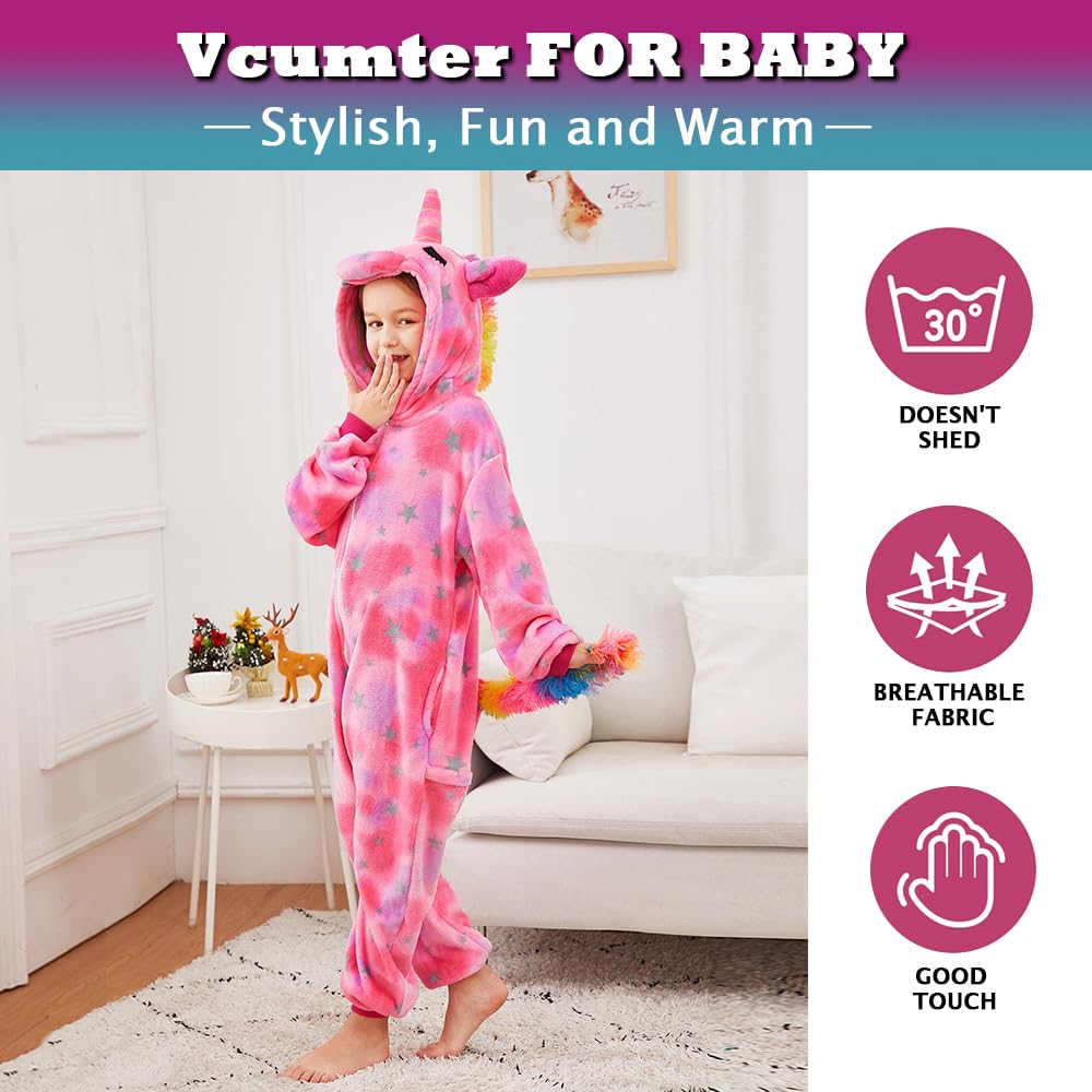 Enfants Licorne Onesie Pyjama Combinaison Unisexe Costume Cosplay Pyjamas Surpyjama l'hiver pour Halloween Carnival Déguisement Cadeaux pour Les Enfants,4-12 Ans Fille