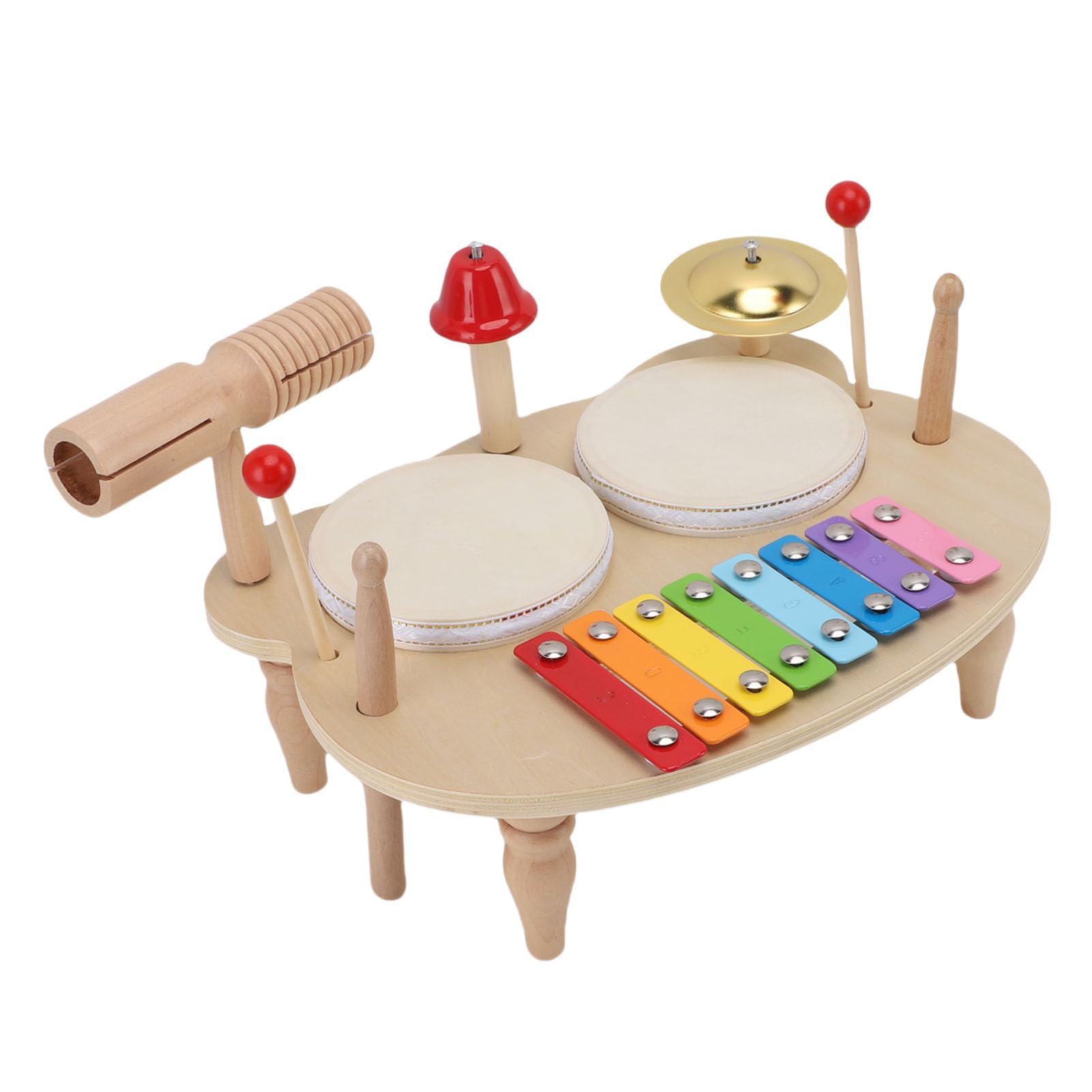 Topiky Giocattolo a Percussione Musicale in Legno per Bambini Piccoli, Set di Batteria Educativa per Coordinazione Occhio-mano con Piatto, Campana e Sonaglio, per Sviluppare abilità Motorie, Regalo di