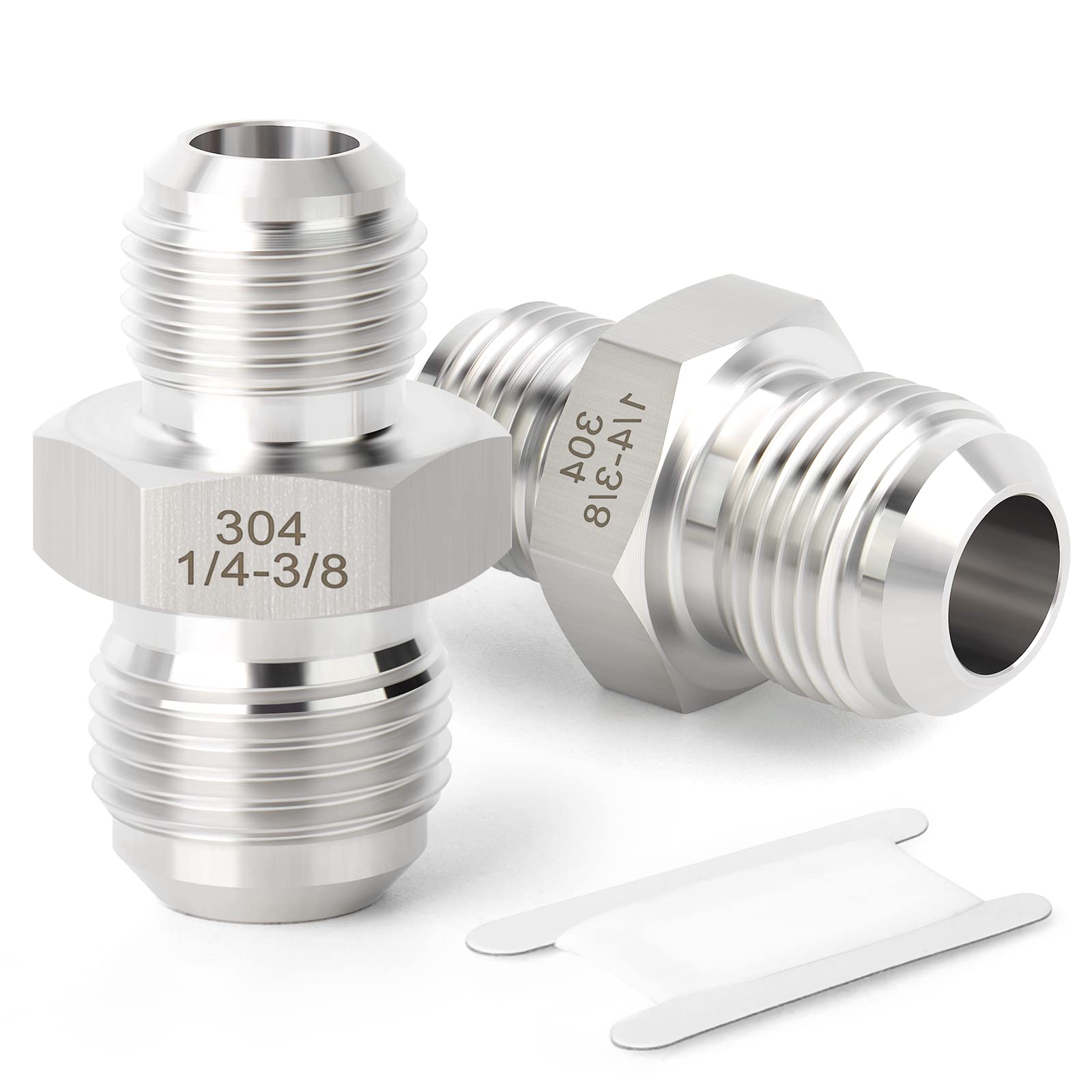 TAISHER 2PCS Forging of 304 Stainless Steel Tube Flare Fittings, 3/8" Male Flare x 1/4" Male Flare, Union