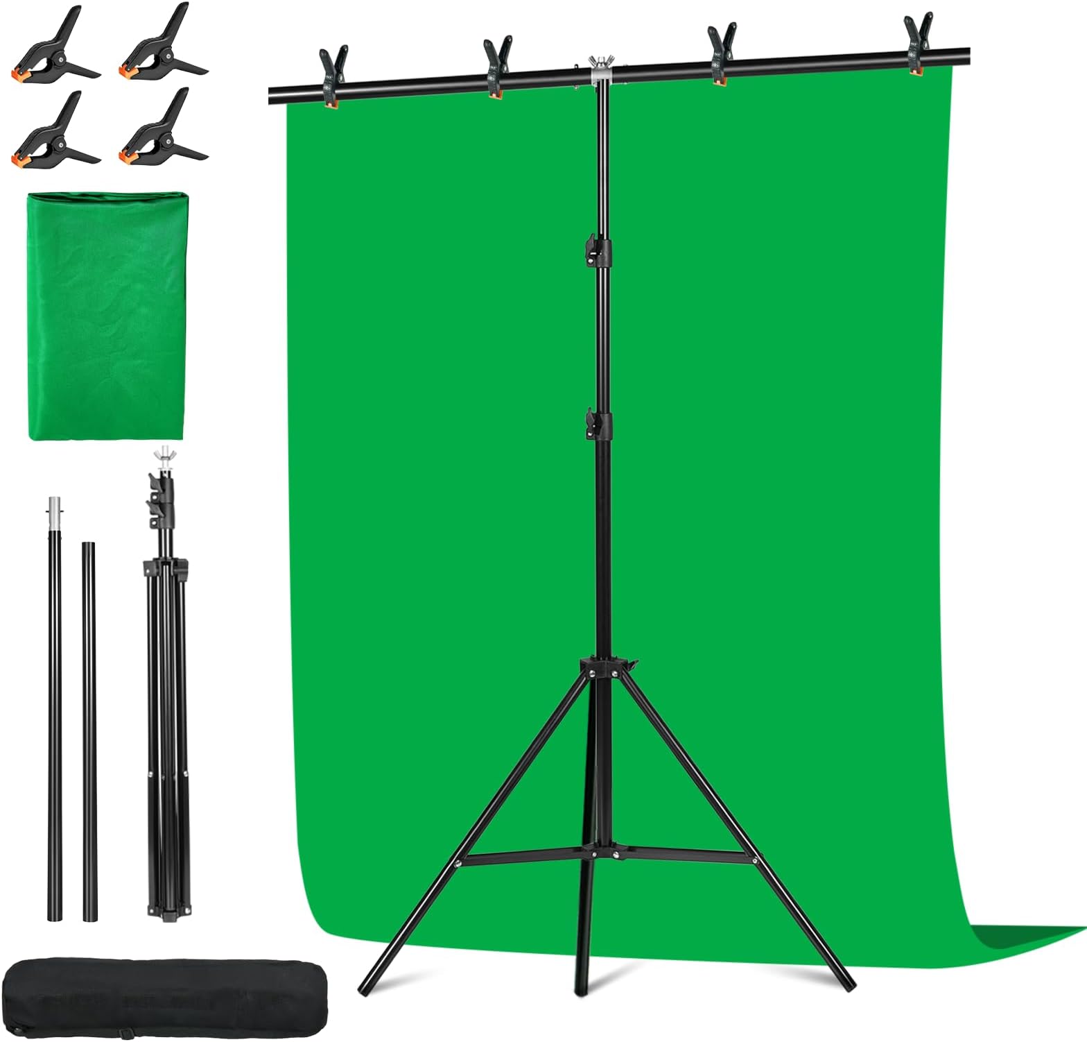 Green Screen Backdrop Kit with Stand - 6.5x5 Ft Portable Green Screen & Adjustable Backdrop Stand for Streaming, Photography, Gaming, Zoom (Includes 4 Clips & Carrying Case)