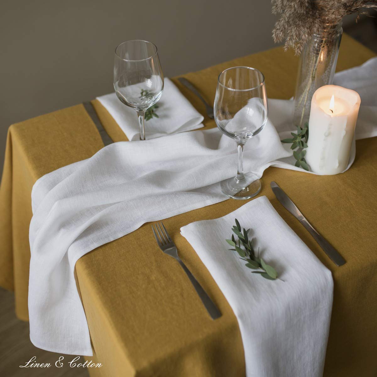 Linen & Cotton Tovaglioli di Stoffa Colorati Hygge Set di 4-100% Lino, Bianco (45 x 45 cm) Tovaglioli da Tavola Bianchi per Cucina Tavolo da Pranzo Tovaglioli Natalizi per Feste Ristorante Tessuto