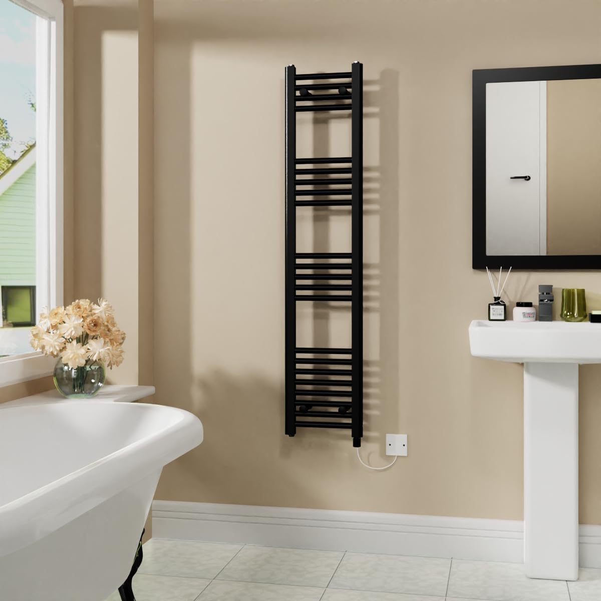 Warmehaus 800W Electric Heated Towel Rail Radiator Black - 1400x300mm