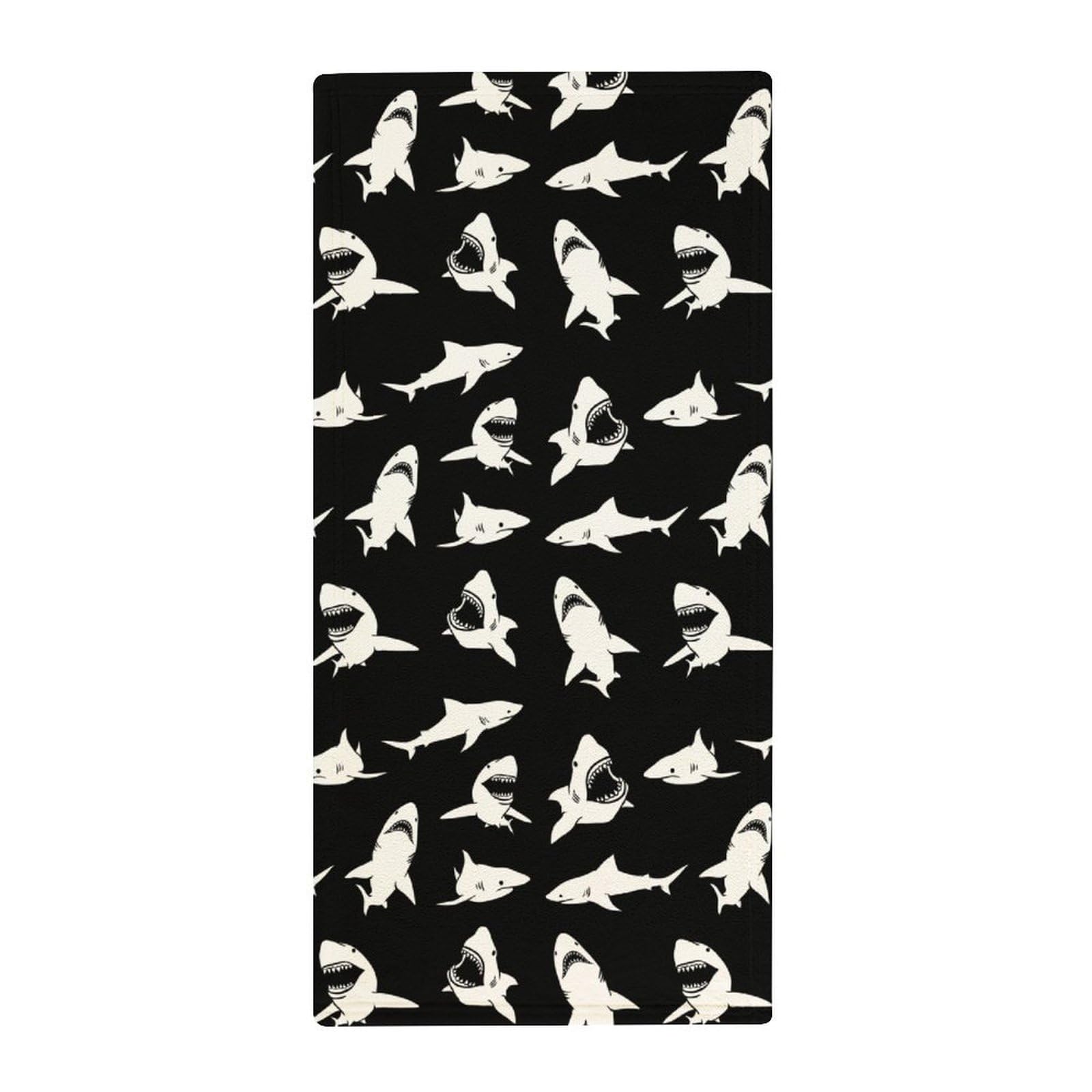 Cute Shark Fierce Navy Blue Pattern Coral Fleece Towel Fast Dry Super Absorbent Washcloths for Beach Bath Pool