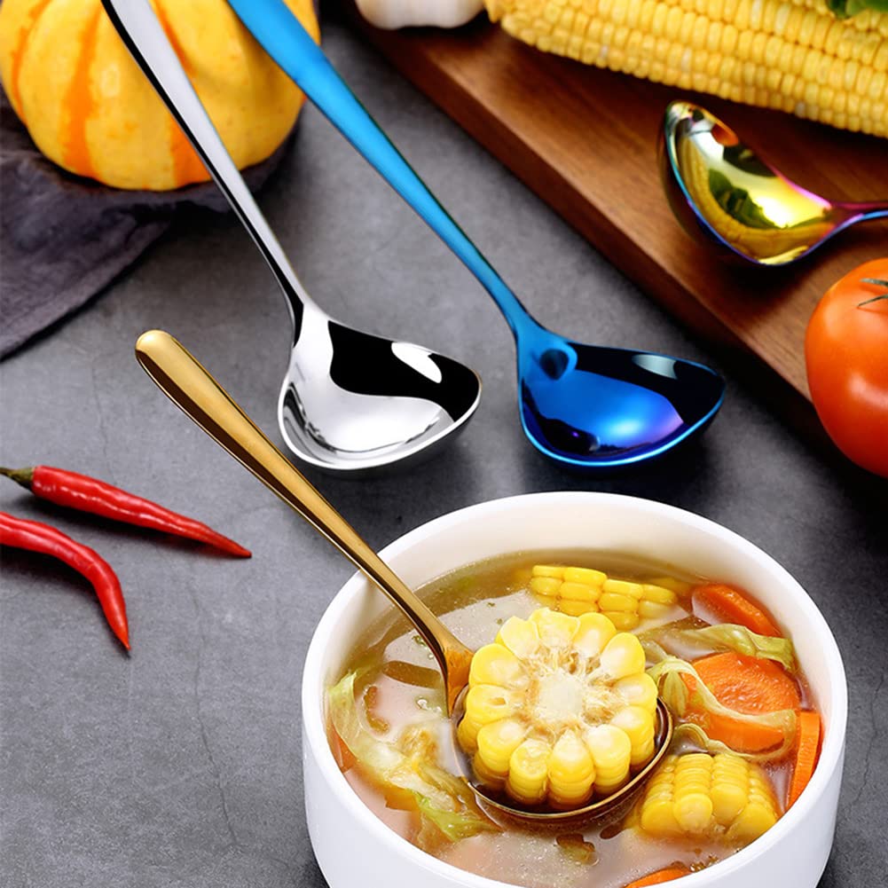 Cucchiai da minestra/cucchiai da Dessert L'acciaio inossidabile manico lungo Soup Ladles servizio Mestolo da cucina Cucchiaio Cucchiaino da caffè/Cucchiai da zuppa (Size : S