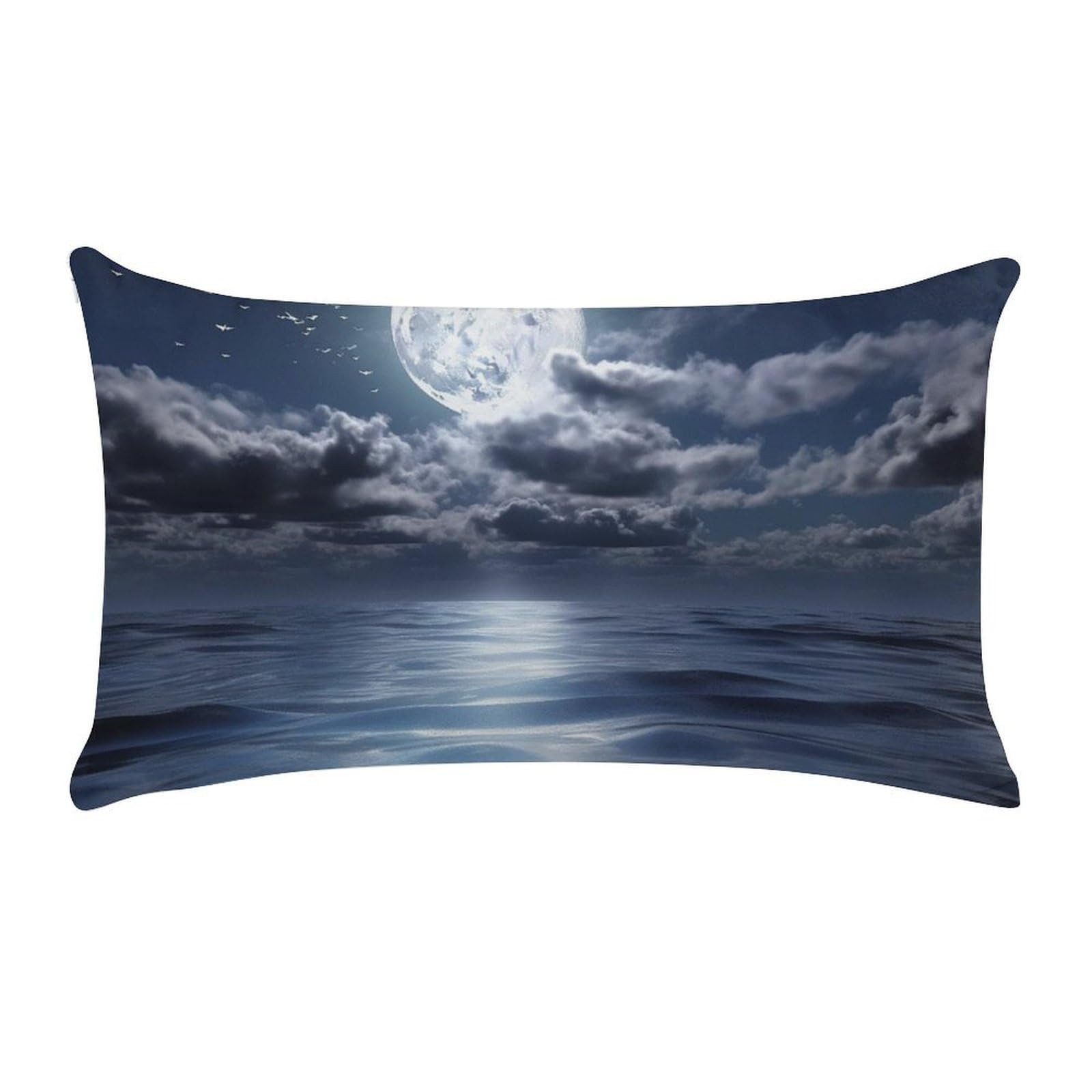 Moon Over Ocean Pillow Cases for Sofa, Super Soft Plush Pillow Cover with Zipper, Luxury Cozy Pillow Shams for All Seasons, Lightweight Pillowcases for Bedroom, 12" X 20"