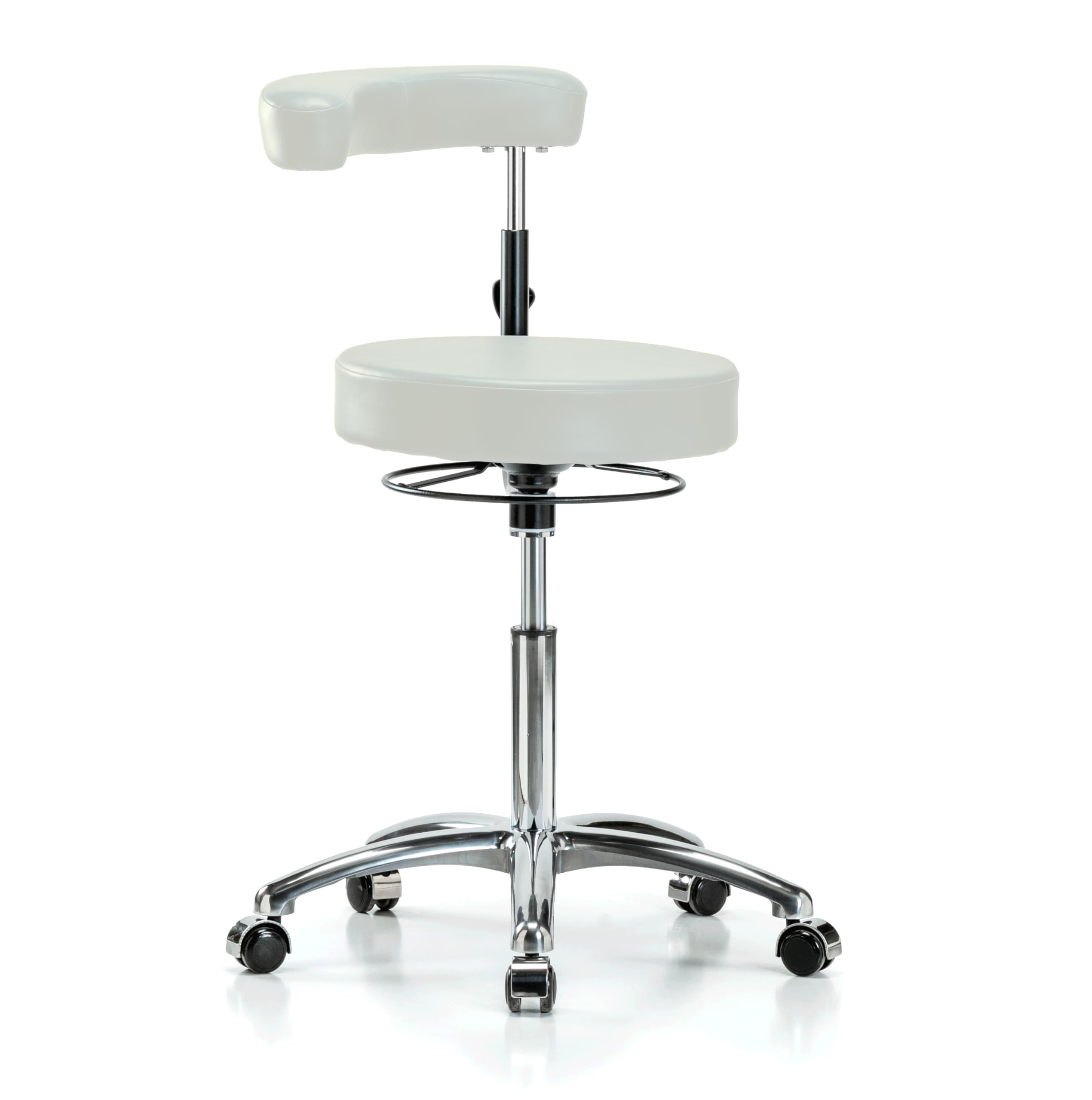 Perch Chrome Dental Stool, Casters, 20.5-28", Off-White Vinyl