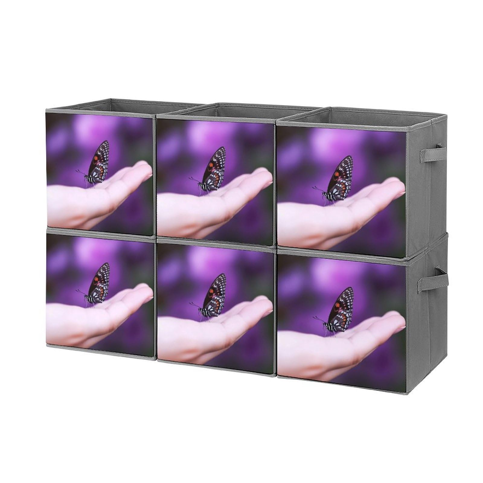 Boîtes de rangement pliables lot de 6 cubes motif papillon de 27,6 cm avec poignées