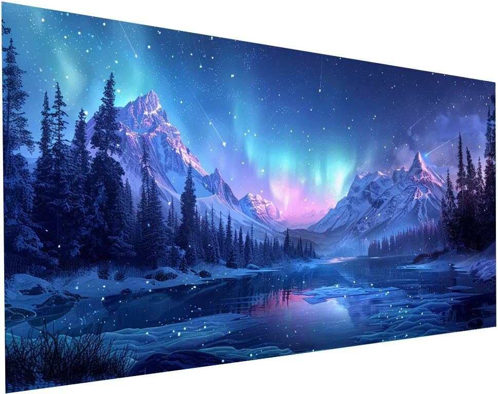 Broderie diamant aurore boréale kit grand format 80x160 cm pour décoration de salon cosy