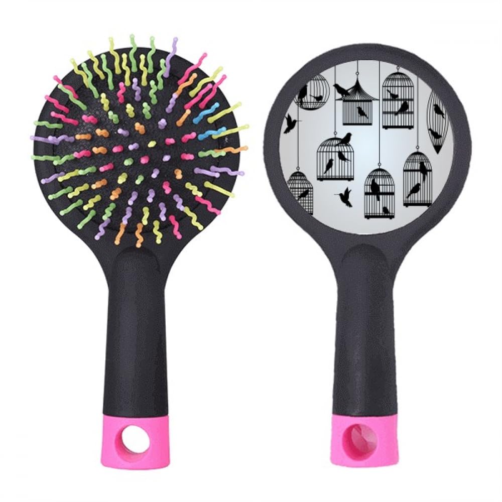 Brosse à cheveux pour nœuds difficiles motif oiseaux et cage