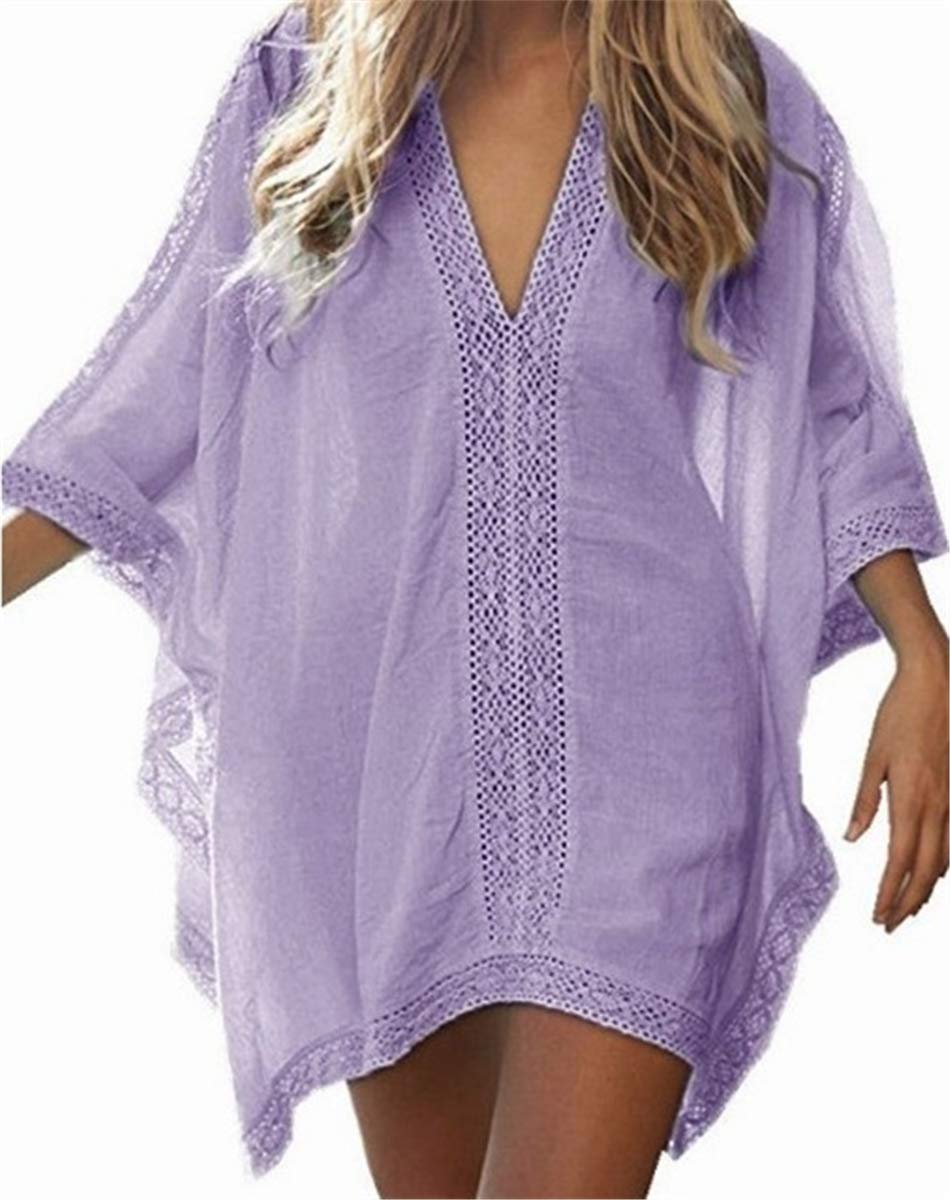 L-Peach Women's Beachwear Tops Summer Cotton Tunic Sarong Swimsuit Bikini Cover Up (Lilac, Free)