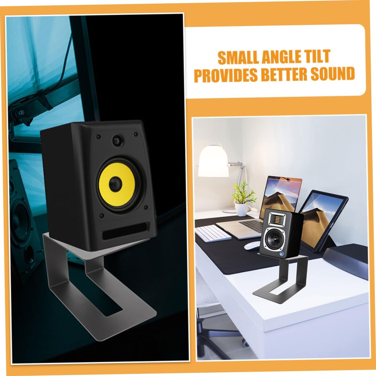 Vaguelly 2pcs Black Desktop Speaker Stands for Computer and Monitor Adjustable Height Holder for Bookshelf Speakers and External Audio Systems