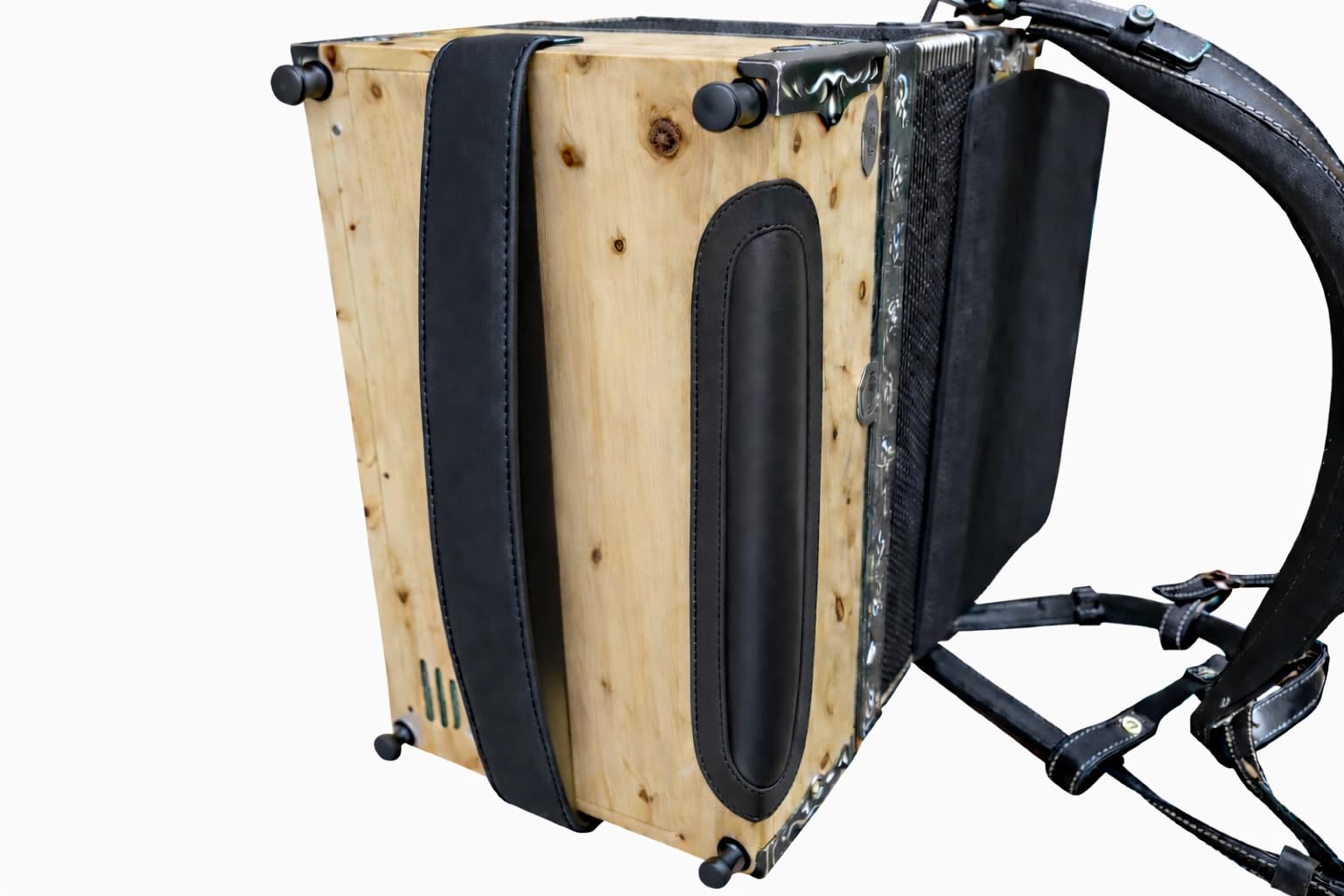 Steirische Harmonika Bassbodenleder Variante 1 + Ledereinsatz schwarz – Echtleder, handgefertigt, rutschfest, dick gepolstert, Klettband, für alle Harmonikas & Pianoakkordeons geeignet – VMS