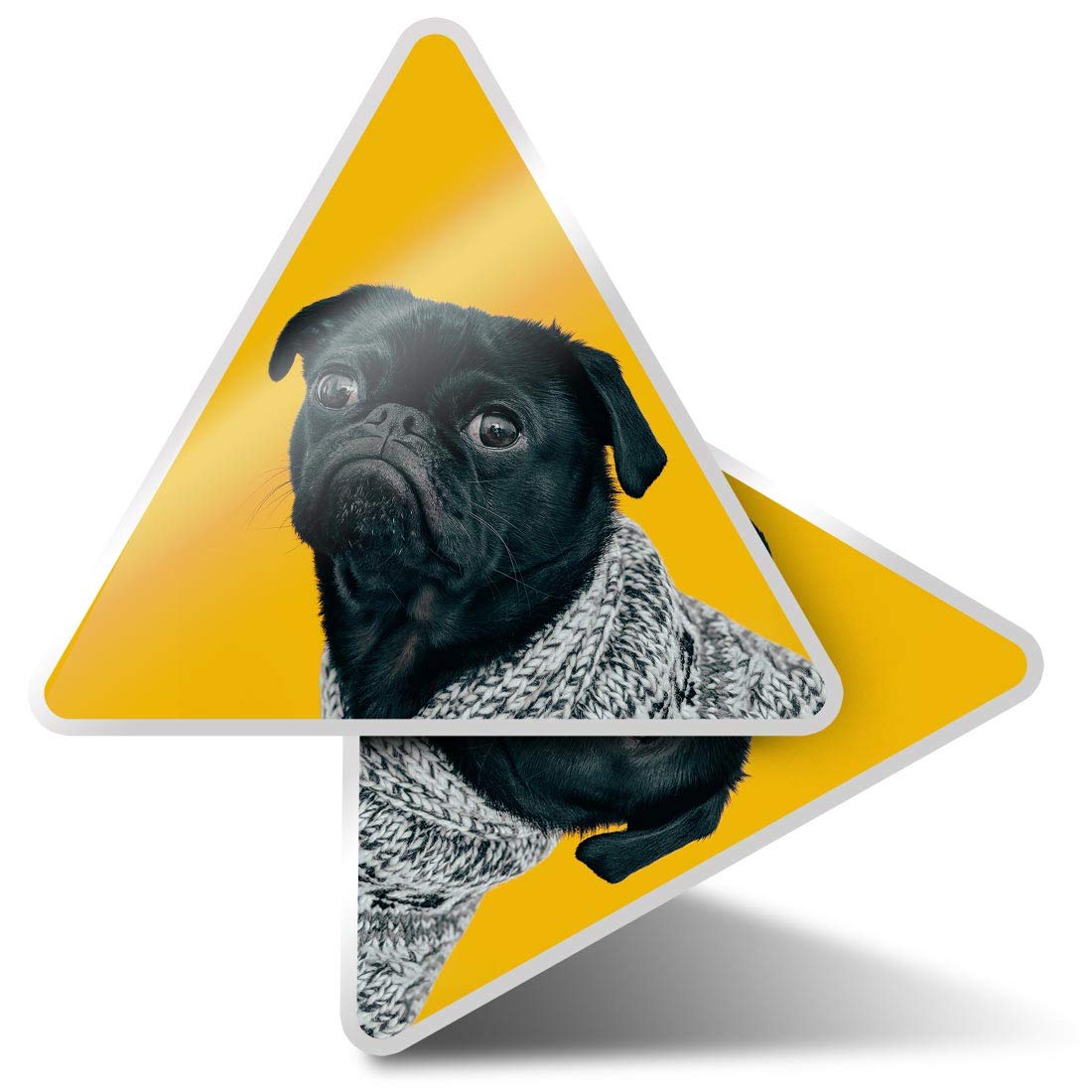 2 x Triangle Stickers 10cm - Black Pug Dog with Grey Scarf Laptop Tablet Luggage Scrapbook #44326