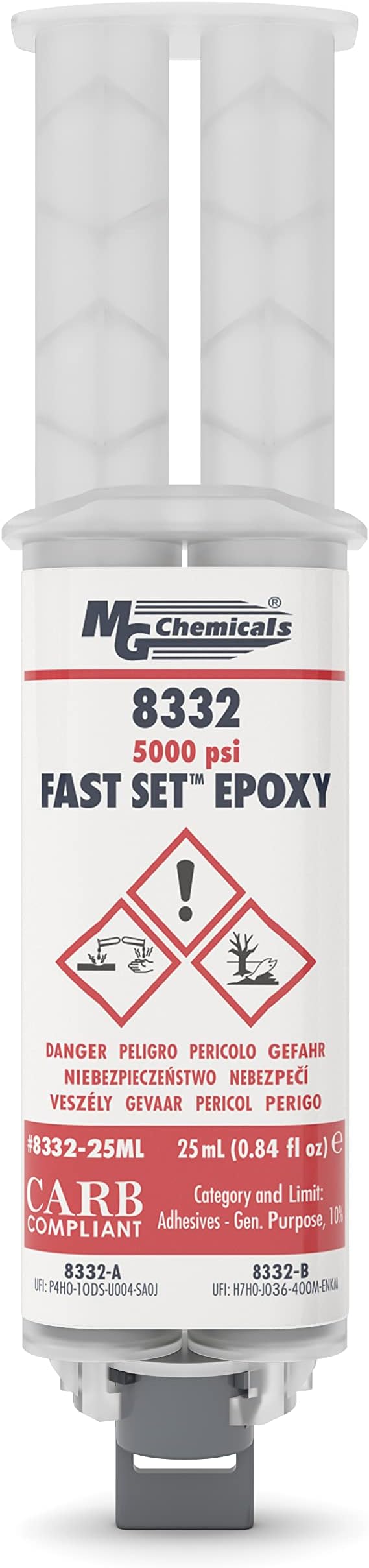 8332 Super Strength Fast Set Epoxy, 5000 PSI, 25 ml Dual Dispenser, Non Conductive, Amber