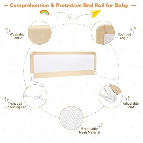 Vista 2 de Costzon Riel de cama para niños pequeños, 2 protectores de cama de seguridad extra largos con correas para cuna convertible, cama individual, doble