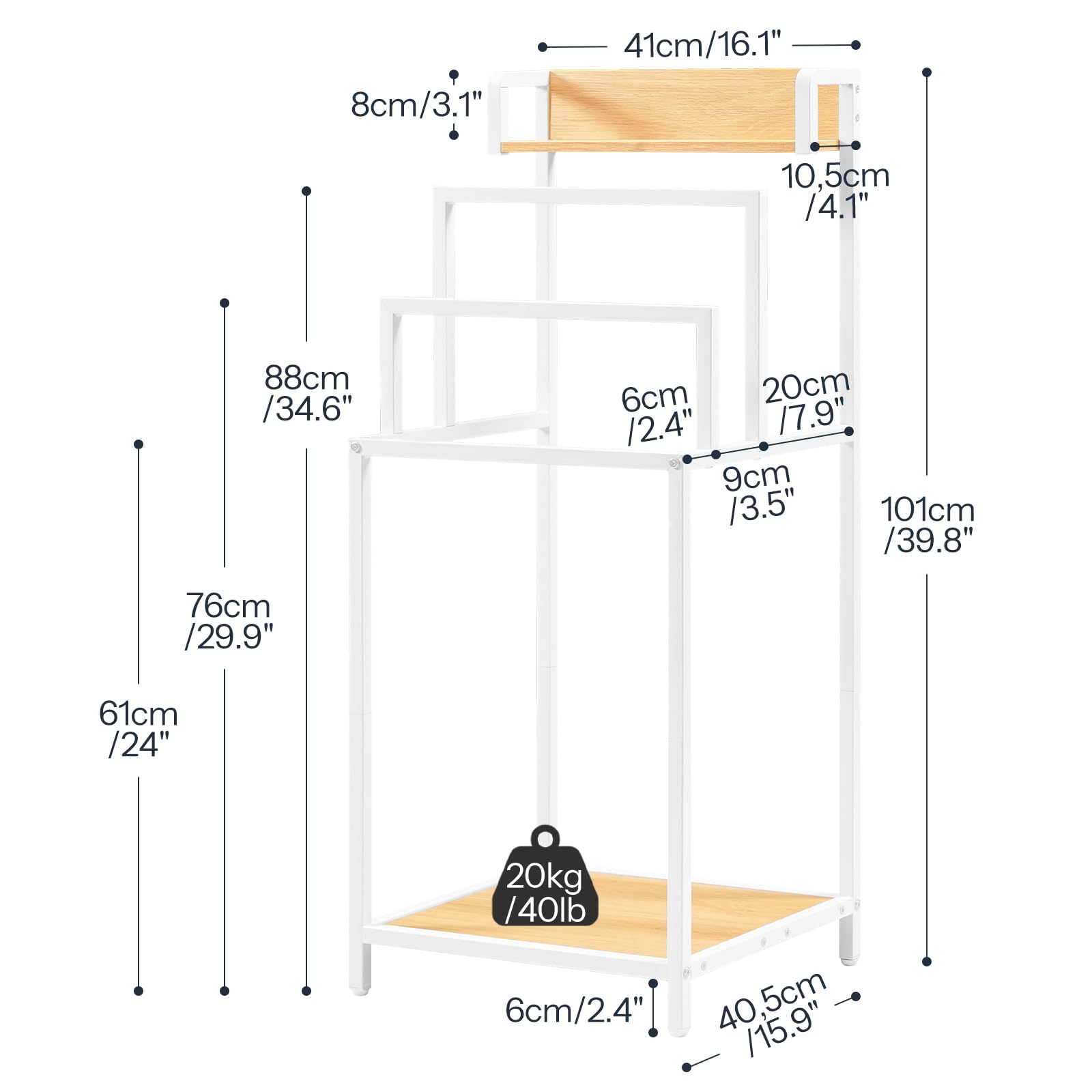 HOOBRO Portasciugamani Autoportante con 3 Barre e 2 Ripiani, Portasalviette con Piedini Regolabili e Kit Antiribaltamento, Portasciugamani da Terra per Bagno e Lavanderia, Naturale e Bianco EWN12LB01