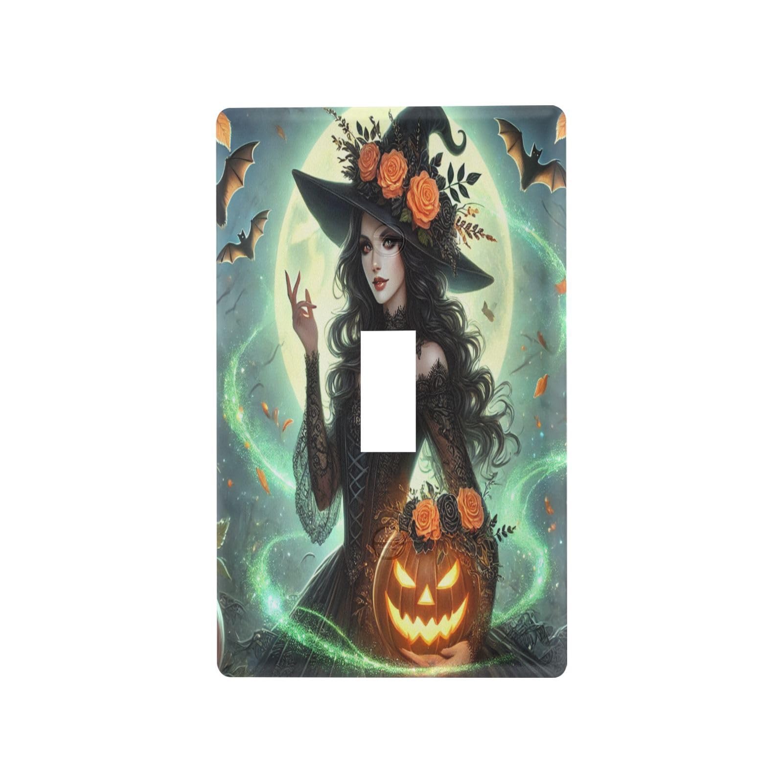 Witch Pumpkin Halloween Light Switch Cover Decorative Receptacle Outlet Wall Plate Guard Plastic Outlet Covers for Living Room Home Decor Kitchen (Toggle Switch)