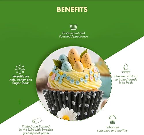 Vista 61 de Regency Wraps Vasos para hornear de grado profesional a prueba de grasa, paquete de 40 unidades, revestimientos estándar, lunares azul cobalto