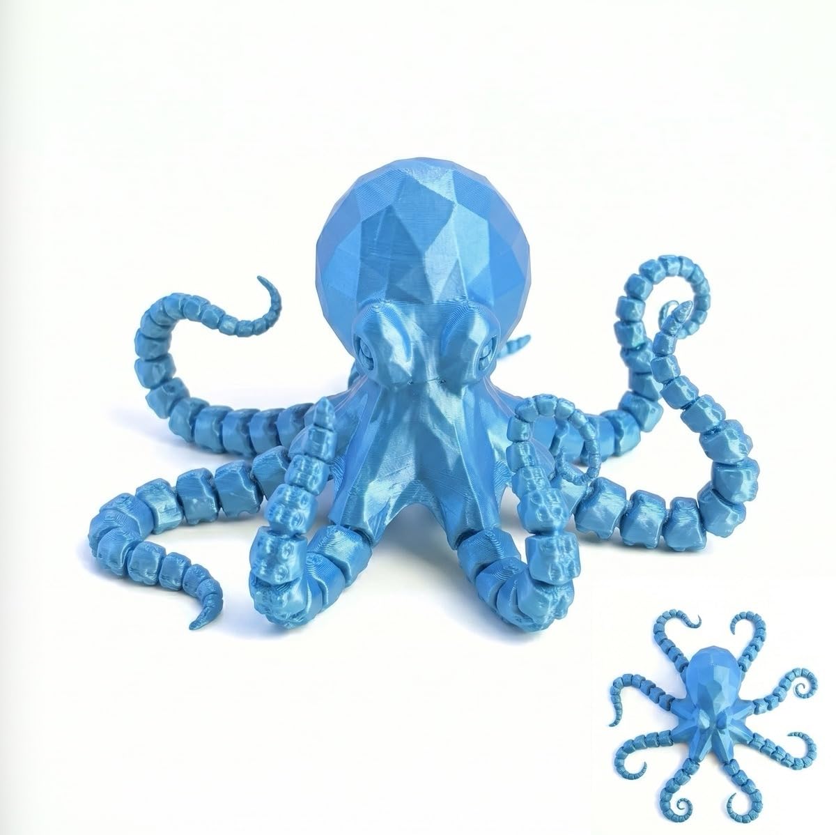 3D Printed Articulated Octopus - Flexible Sensory Desk Pet & Poseable Ocean Animal Figure, Stress Relief Toy for Kids & Adults, Unique Office Decor, ADHD Gift (Blue,S)