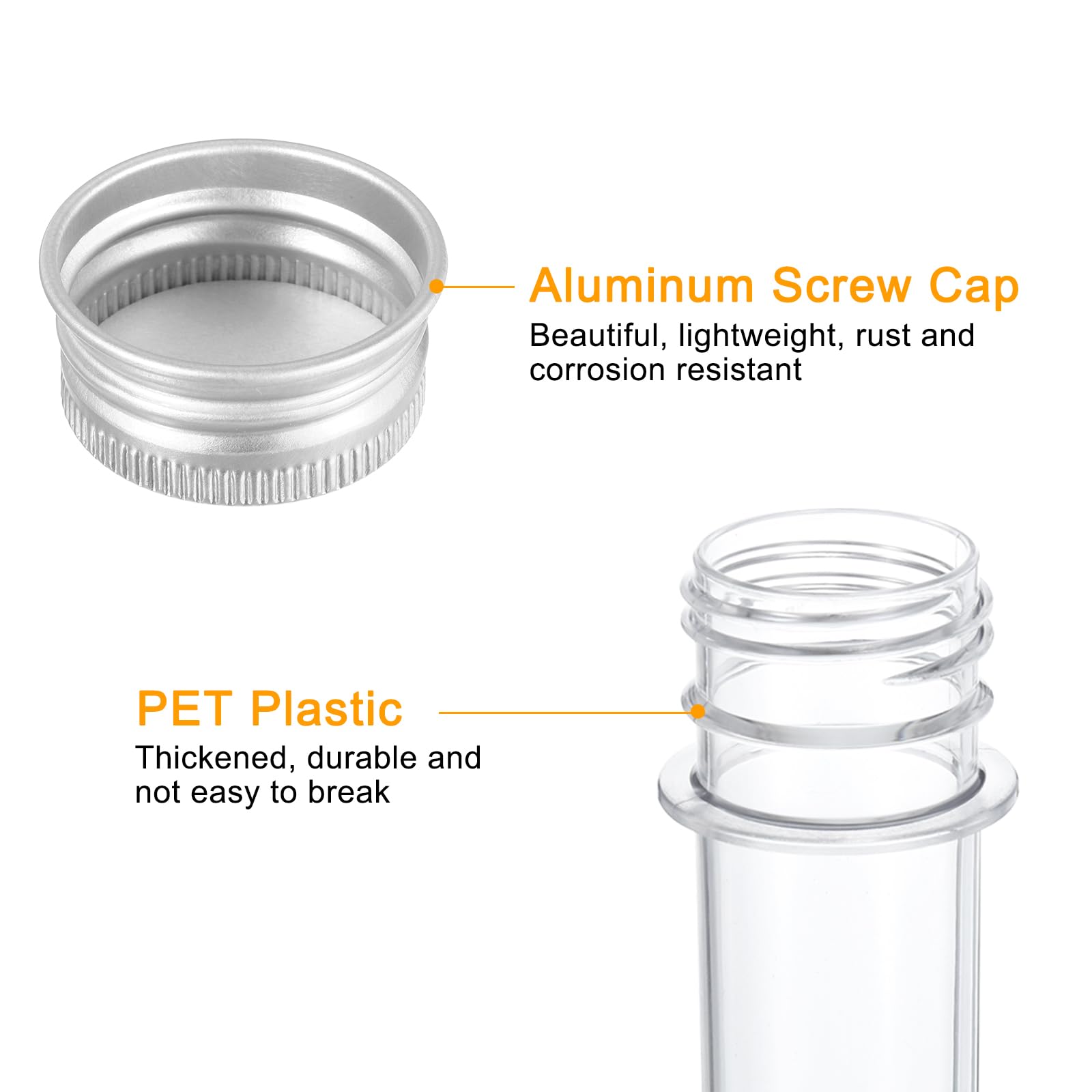 PATIKIL Tubi plastica da 45 ml con tappi a vite, 30 pezzi, tubi 141x25 mm per decorazioni scientifiche, conservazione caramelle, perle, sale da bagno, uso in laboratorio, tonalità argento