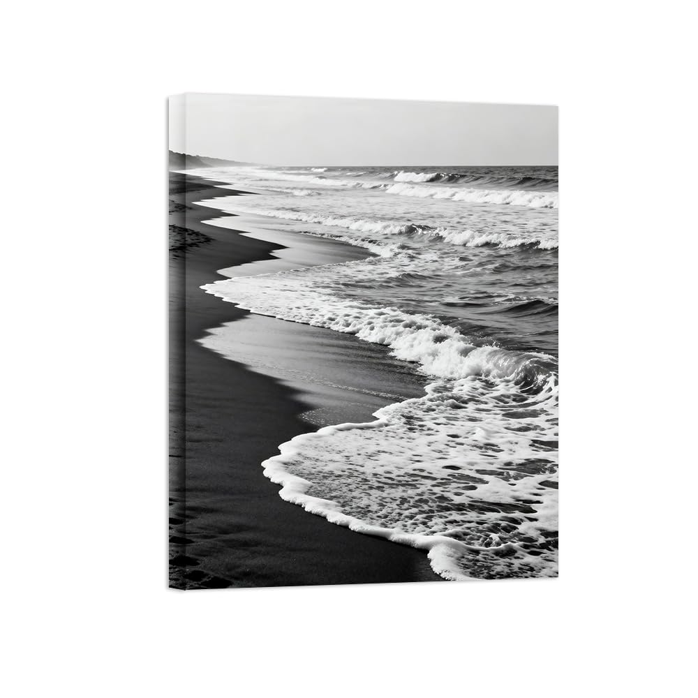 OZPWBVY Black White Landscape Wall Art. Sea Beach. Picture 50x65cm Unframed