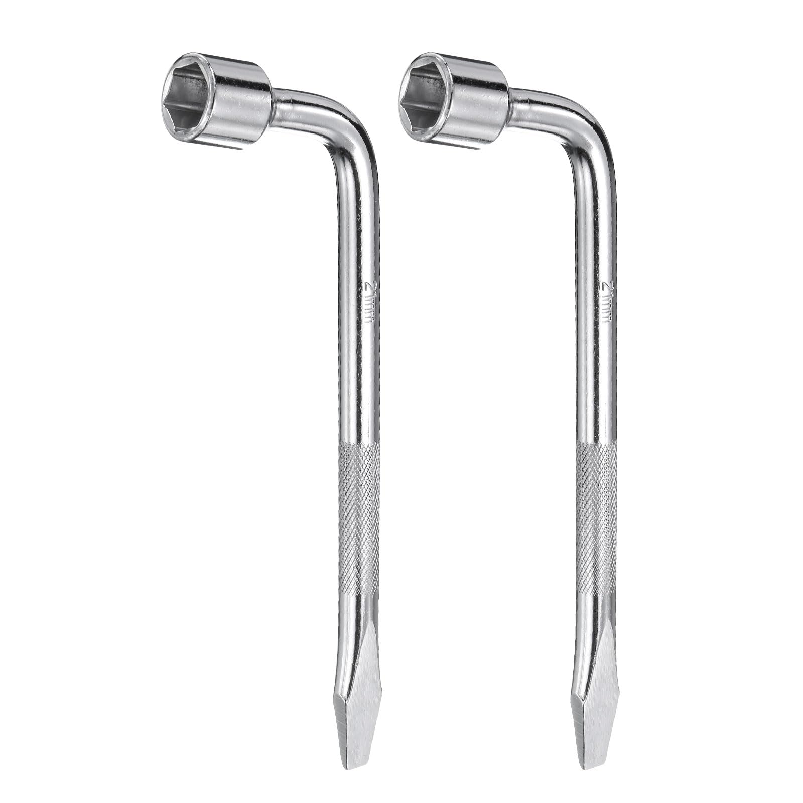 HARFINGTON 2pcs Car Spare Tire Lug Wrench 21mm Carbon Steel l Type Slotted End Hexagon Socket Wrench L-Shaped Tire Repair Tool for Automobile Repair