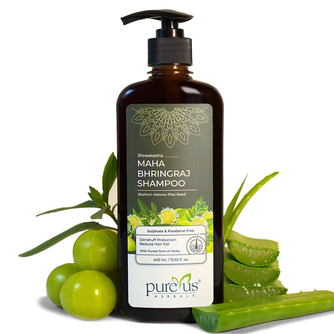 PUREUS Herbals Shreekesha Maha Bhringraj Shampoo For Healthy Hair Growth,Dry&Frizzy Hair,Strengthens Roots|For Women&Men(450 Ml),480 Grams