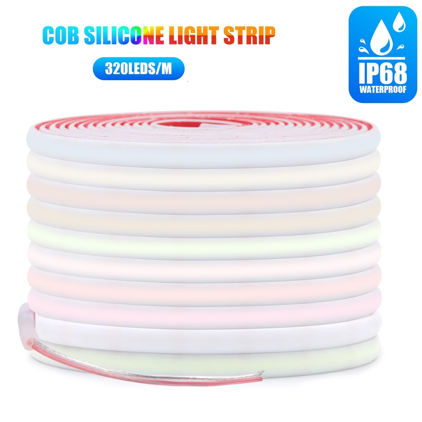 Wodoodporna taśma neonowa COB IP68 | 12 V/24 V, 320 diod LED/M, 0,5-10 m, biały/lodowy niebieski/różowy/żółty/czerwony (DC 12 V, niebieski, 4 m)
