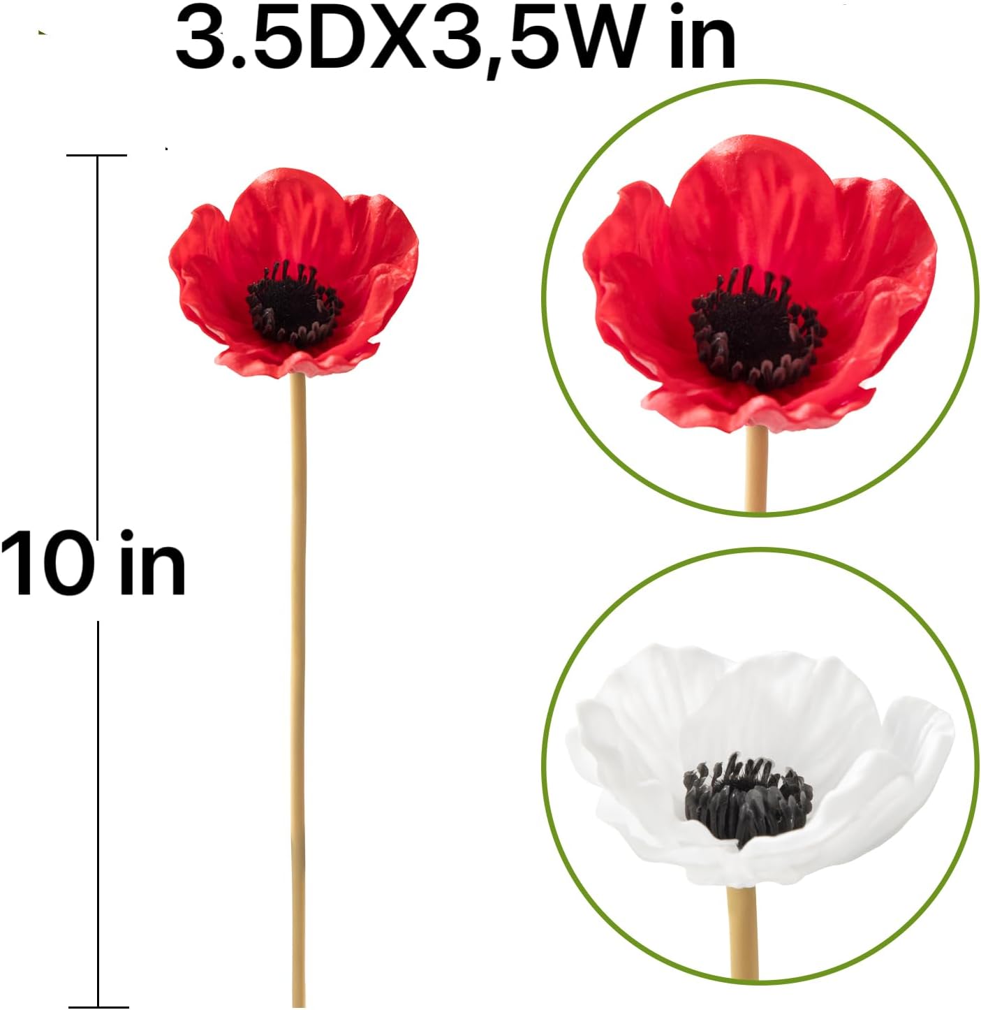 Floral Kingdom Artificial Poppy Flowers 8 Pcs 10 Inch Red - Real Touch Latex Poppies for Home Décor, Wedding Bouquets, Party Decorations, Bathroom Decor - Image 3