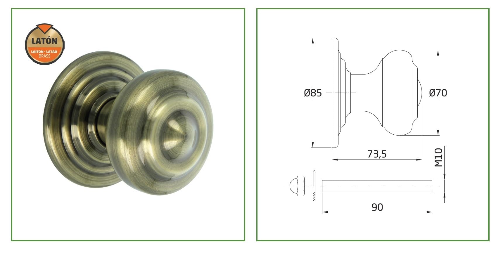 Amig, Elegant Leather-Finished Brass Door Knob, Heavy Duty with Steel Base, Easy to Install, Ideal for Exterior Doors - Image 3