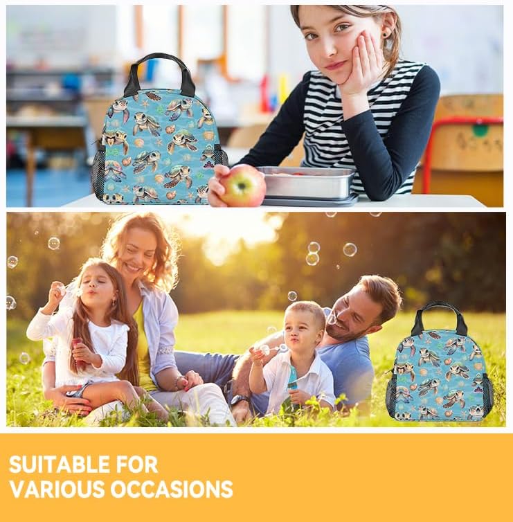 Miniatura 2 de Lonchera de tortuga marina para niñas y niños, pequeñas bolsas de almuerzo aisladas, lonchera reutilizable Kawaii para niños, lonchera azul