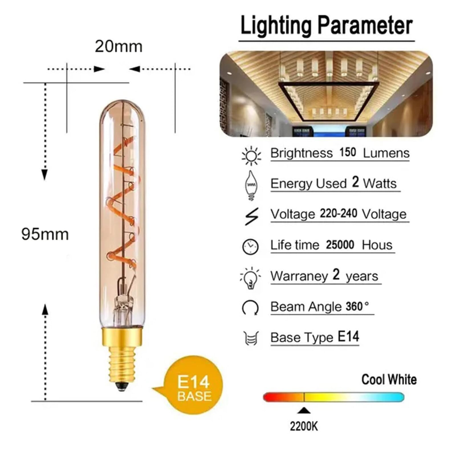 Bombilla LED tubular T20/T6 E14, 220V, regulable, estilo vintage, con filamento en espiral, estilo Edison, retro, para lámparas de araña colgantes, 10 unidades